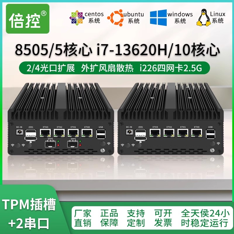 倍控4口2.5G4万兆光口12代8505 i3-1215U i5 i7-13620H万兆工控机爱快软路由无线WIFI6迷你型linux主机ubuntu